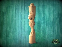 Load image into Gallery viewer, Carved Lion Decorative Post for Staircase from solid wood, 1pc, Lion statue, Custom size wood balusters for stairs