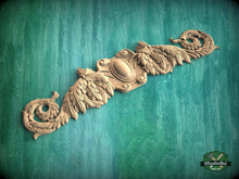 Load image into Gallery viewer, Carved Wood Applique for Kitchen Hood, 1pc, Unfinished, Home Wall Embellishments, Furniture Carving, Wood Onlay