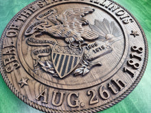 Load image into Gallery viewer, Illinois State Seal made of wood, Coat of Arms of Illinois, wall hanging, wall decor