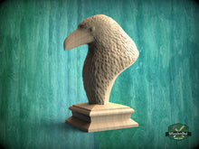 Load image into Gallery viewer, Crow Wooden Finial for Staircase Newel Post, Raven finial bed post, Corbie statue of wood, Decorative Newel Post Cap Bird Face