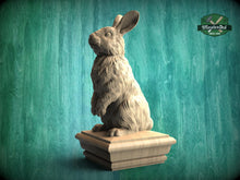 Load image into Gallery viewer, Rabbit Wooden Finial for Staircase Newel Post, Rabbit finial bed post, Rabbit statue of wood, Wooden Rabbit statue cap