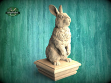 Load image into Gallery viewer, Rabbit Wooden Finial for Staircase Newel Post, Rabbit finial bed post, Rabbit statue of wood, Wooden Rabbit statue cap