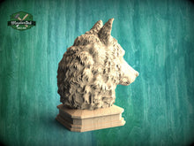 Load image into Gallery viewer, Wolf Wooden Finial for Staircase Newel Post, Wolf finial bed post, Wolf statue of wood, Wooden Wolf statue cap