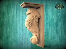 Load image into Gallery viewer, Ealge Corbel of Wood, Unpainted, Eagle bracket Carved Wooden Corbel, Home Wall Embellishments, wood onlays, wood wall art decor