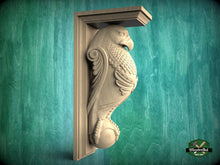 Load image into Gallery viewer, Ealge Corbel of Wood, Unpainted, Eagle bracket Carved Wooden Corbel, Home Wall Embellishments, wood onlays, wood wall art decor