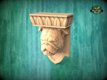 Load image into Gallery viewer, Bulldog Corbel made of wood, Unpainted, Bulldog bust Decorative Carved Wooden Corbel, Home Wall Embellishments