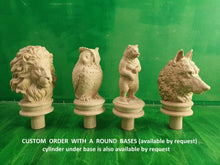 Load image into Gallery viewer, Raven Wooden Finial for Staircase Newel Post #1, Crow finial bed post, Corbie statue of wood, Decorative Newel Post Cap Bird Face