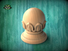 Load image into Gallery viewer, Wooden Carved Post Finials with round base, Staircase Newel Post Cap, Bed finials