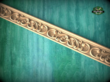 Load image into Gallery viewer, Hand-carved classical molding 40" from wood, Wooden floral moulding trim, Ornate molding panel from wood, Carved wooden Baguette