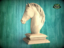 Load image into Gallery viewer, Horse Wooden Bust for Staircase Newel Post, Horse finial bed post, Horse statue of wood, Wooden Horse statue cap