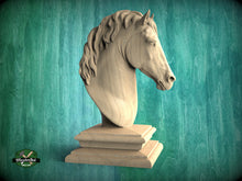 Load image into Gallery viewer, Horse Wooden Bust for Staircase Newel Post, Horse finial bed post, Horse statue of wood, Wooden Horse statue cap