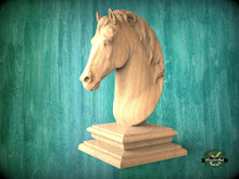 Load image into Gallery viewer, Horse Wooden Bust for Staircase Newel Post, Horse finial bed post, Horse statue of wood, Wooden Horse statue cap