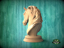 Load image into Gallery viewer, Chess Knight made of Wood, Horse bust of wood, Horse statue of wood, Wooden Horse statue cap