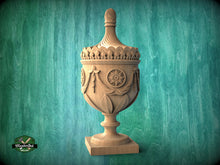 Load image into Gallery viewer, Stunning 18th Century English Urn in Wood, Carved Post Finials with square base, Staircase Newel Post Cap, Bed finials