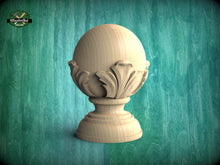 Load image into Gallery viewer, Round Newel Post Cap with acanthus leaves from solid wood, Staircase Newel Post Cap, Bed finials