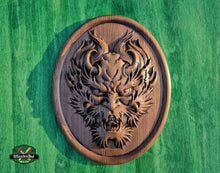 Load image into Gallery viewer, Daemon Face Carved o Wood, Demon mask for decoration, Devil Decor, Wooden Wall art