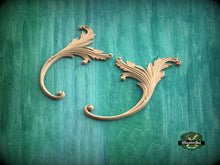 Load image into Gallery viewer, Acanthus Decorative Corner Onlays With Scrolls from wood, Set of 2pc, decorative wood trim