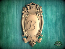 Load image into Gallery viewer, Personalized Antique wooden shield onlay, Unfinished, Decorative wooden baroque small cartouche applique