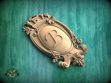 Load image into Gallery viewer, Personalized Antique wooden shield onlay, Unfinished, Decorative wooden baroque small cartouche applique