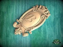 Load image into Gallery viewer, Personalized Antique wooden shield onlay, Unfinished, Decorative wooden baroque small cartouche applique