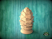 Load image into Gallery viewer, Ornate Wooden Cedar Cone finial for balustrade post, Pinecone finial, Staircase Newel Post Cap, Bed finials