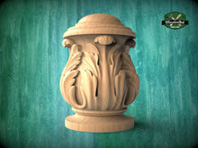 Load image into Gallery viewer, Decorative Wooden Newel Cap With Acanthus Leaves from solid wood, Staircase Newel Post Cap, Bed finials