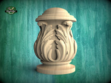 Load image into Gallery viewer, Decorative Wooden Newel Cap With Acanthus Leaves from solid wood, Staircase Newel Post Cap, Bed finials