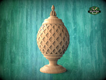Load image into Gallery viewer, Grid Shaped Finial For Staircases, Carved Post Finials with round base, Staircase Newel Post Cap, Bed finials