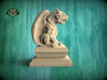 Load image into Gallery viewer, Gargoyle wooden statue, small Gothic Imp, Gargoyle finial bed post, Gargoyle statue of wood, Wooden Gargoyle statue cap