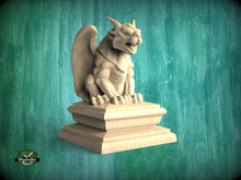 Load image into Gallery viewer, Gargoyle wooden statue, small Gothic Imp, Gargoyle finial bed post, Gargoyle statue of wood, Wooden Gargoyle statue cap