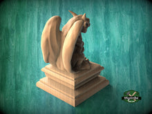 Load image into Gallery viewer, Gargoyle wooden statue, small Gothic Imp, Gargoyle finial bed post, Gargoyle statue of wood, Wooden Gargoyle statue cap