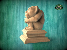 Load image into Gallery viewer, Gothic Imp wooden statue, Gargoyle finial bed post, Gargoyle statue of wood, Wooden Gargoyle statue cap