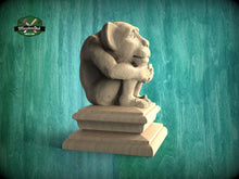 Load image into Gallery viewer, Gothic Imp wooden statue, Gargoyle finial bed post, Gargoyle statue of wood, Wooden Gargoyle statue cap