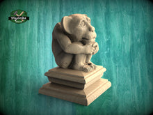 Load image into Gallery viewer, Gothic Imp wooden statue, Gargoyle finial bed post, Gargoyle statue of wood, Wooden Gargoyle statue cap