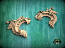 Load image into Gallery viewer, Pair of Baroque Decorative corner wood applique, Set of 2pc, decorative wood trim,