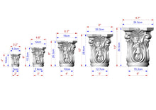 Load image into Gallery viewer, Ionic capital base decor, Acanthus applique, Unpainted, Decorative Carved Wooden Capital, wood onlays, wood wall art decor