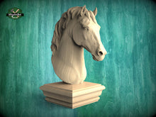 Load image into Gallery viewer, Horse Wooden Finial for Staircase Newel Post, Horse finial bed post, Horse statue of wood, Wooden Horse statue cap