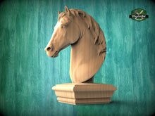 Load image into Gallery viewer, Horse Wooden Finial for Staircase Newel Post, Horse finial bed post, Horse statue of wood, Wooden Horse statue cap