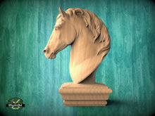 Load image into Gallery viewer, Horse Wooden Finial for Staircase Newel Post, Horse finial bed post, Horse statue of wood, Wooden Horse statue cap