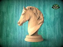 Load image into Gallery viewer, Chess Knight made of Wood, Horse bust of wood, Horse statue of wood, Wooden Horse statue cap