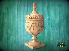Load image into Gallery viewer, Stunning 18th Century English Urn in Wood, Carved Post Finials with square base, Staircase Newel Post Cap, Bed finials
