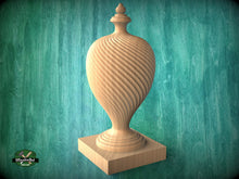 Load image into Gallery viewer, Large Decorative Architectural Hardwood Finial, Carved Post Finials with square base, Staircase Newel Post Cap, Bed finials