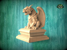 Load image into Gallery viewer, Gargoyle wooden statue, small Gothic Imp, Gargoyle finial bed post, Gargoyle statue of wood, Wooden Gargoyle statue cap
