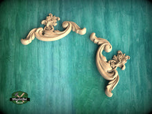 Load image into Gallery viewer, Flower hardwood corner Onlays, Set of 2pc, decorative wood, Classical-style hardwood acanthus cabinet onlays