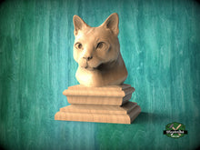 Load image into Gallery viewer, Cat Bust made of wood, Cat Wooden Finial for Staircase Newel Post, Cat finial bed post, Cat statue of wood