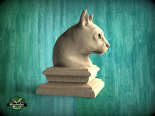 Load image into Gallery viewer, Cat Bust made of wood, Cat Wooden Finial for Staircase Newel Post, Cat finial bed post, Cat statue of wood