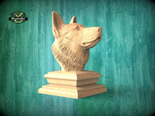 Load image into Gallery viewer, German Shepherd wooden statue, German Shepherd finial bed post, German Shepherd statue of wood, Wooden dog statue cap