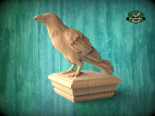 Load image into Gallery viewer, Raven Wooden Finial for Staircase Newel Post #1, Crow finial bed post, Corbie statue of wood, Decorative Newel Post Cap Bird Face