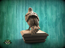 Load image into Gallery viewer, Raven Wooden Finial for Staircase Newel Post #1, Crow finial bed post, Corbie statue of wood, Decorative Newel Post Cap Bird Face