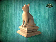 Load image into Gallery viewer, Cat Statue #2 made of wood, Cat Wooden Finial for Staircase Newel Post, Cat finial bed post, Cat statue of wood